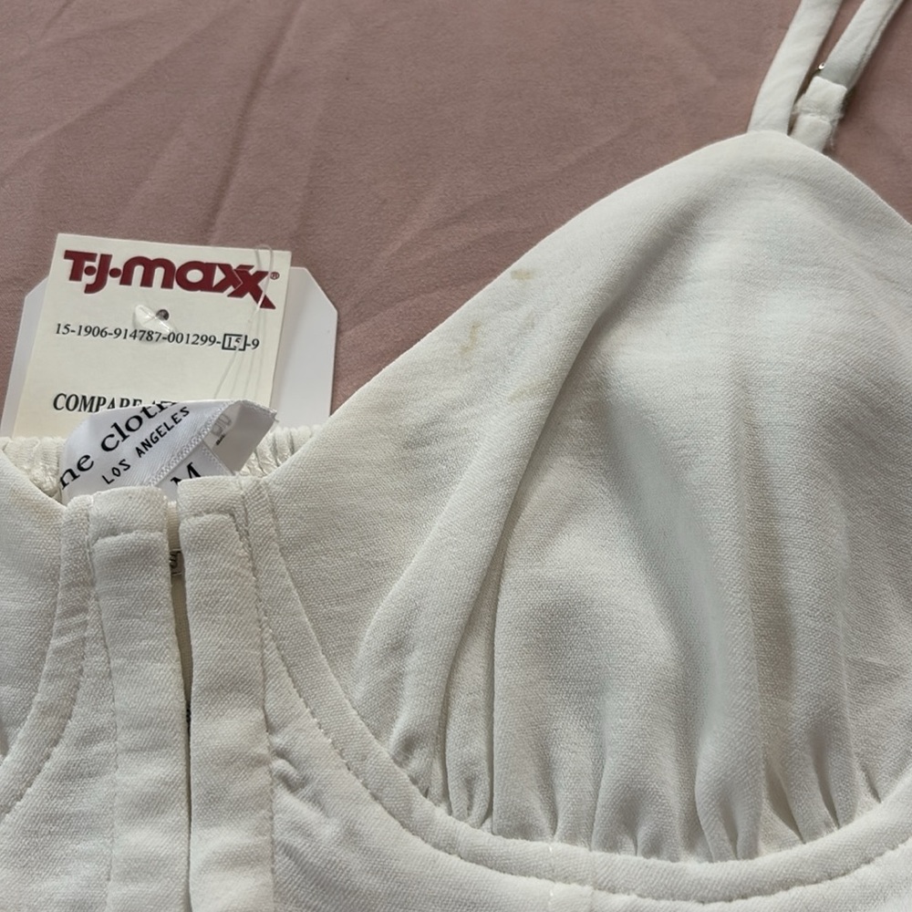 White Ruffle Bustier Top with Spaghetti Straps - Picture 3 of 4